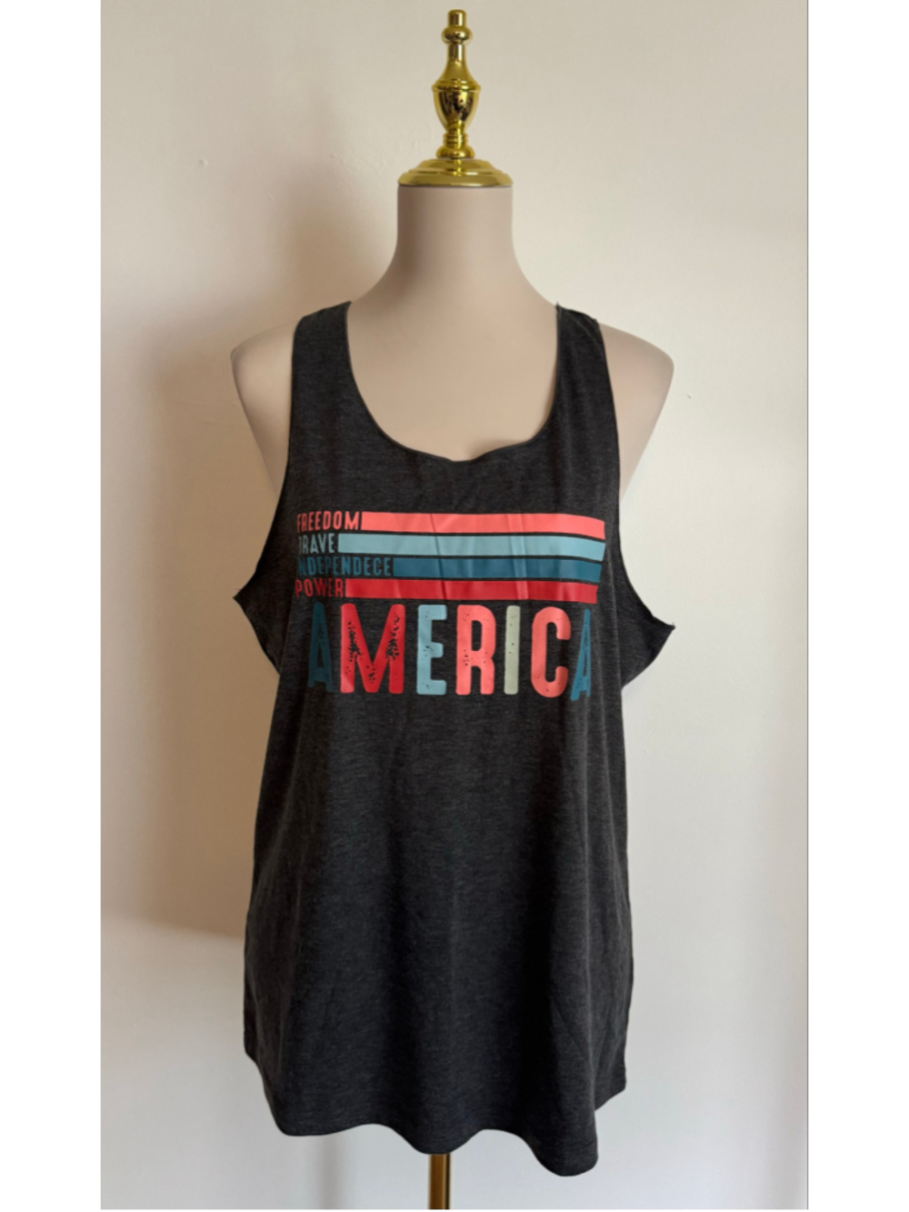Women's Unbranded America Graphic Tank Top Grey Red Size XXL